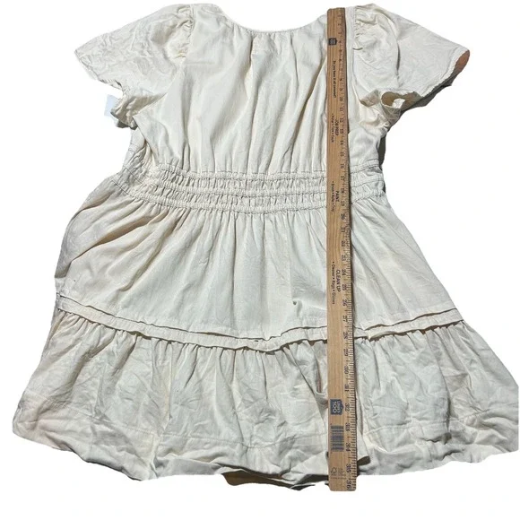 Anthropologie 2X Somerset Mini Dress Ivory Smocked Waist V-Neck - Picture 2 of 5